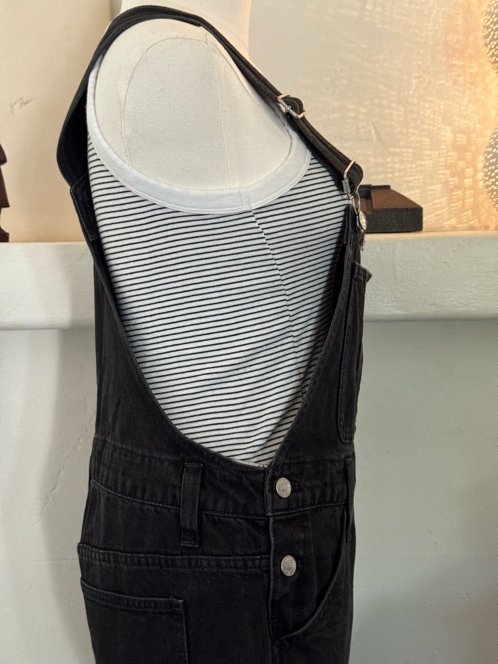 Madewell Washed Black Denim Overalls Small Straight Leg Minimal Workwear - Picture 5 of 7